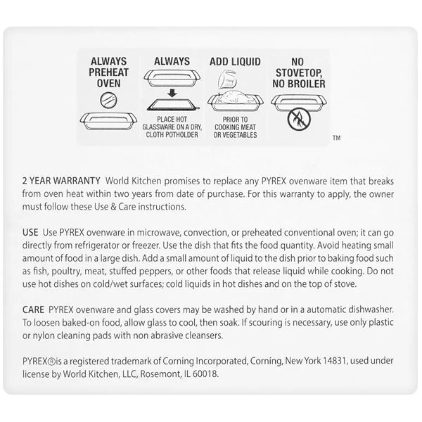 Pyrex 1.7L Oval Dish- Borosilicate Glass Bakeware