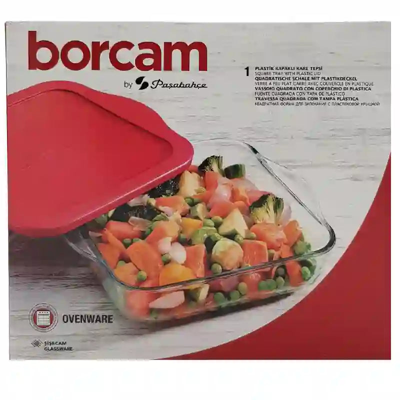 Pasabahce Borcam Square Tray With Red Plastic Lid