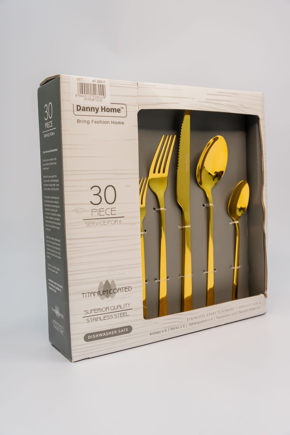 Danny Home 30-Pieces Stainless Steel Elegant Matte Gold Cutlery Set