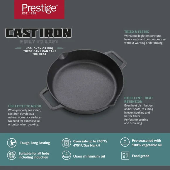 Prestige Cast Iron Dual Handle Pan- 24cm