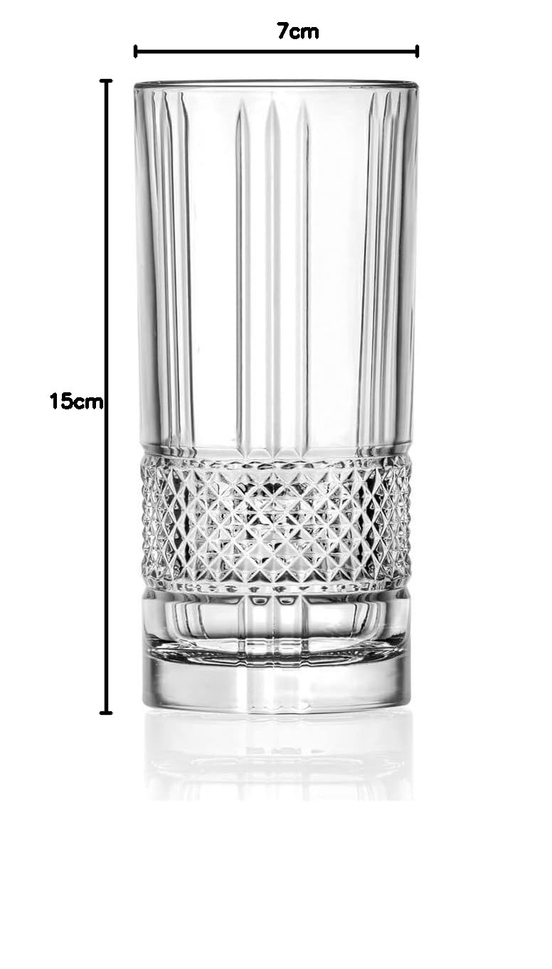 RCR Brillante Long Drink Crystal Water Juice Glasses Tumbler- Set of 6 (370 ml)