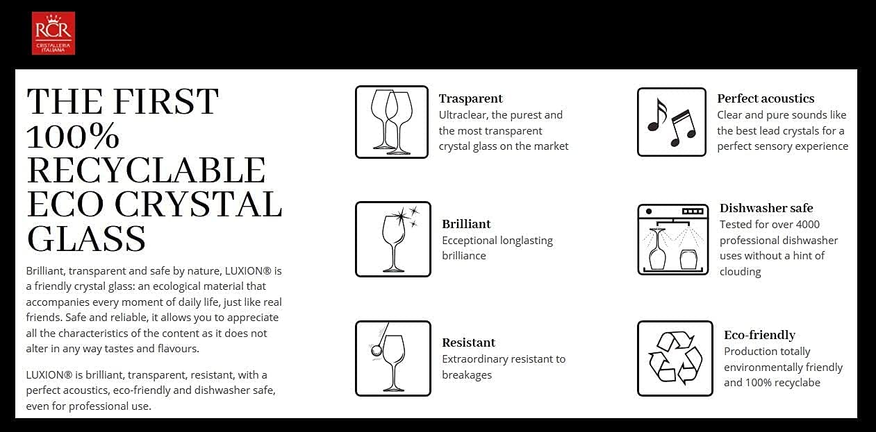 RCR Brillante Double Old Fashioned Crystal Glass, (Set of 6, Italy Made)