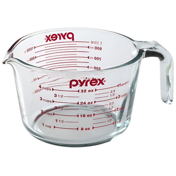 Pyrex 1quart/.95L Glass Measuring Cup with Red Markings