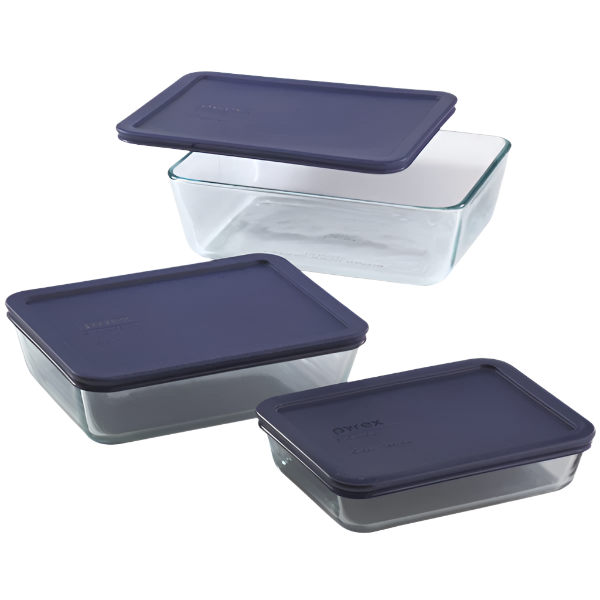 Pyrex Simply Store 6pc Rectangular Glass Food Storage Container Set with Blue Lids