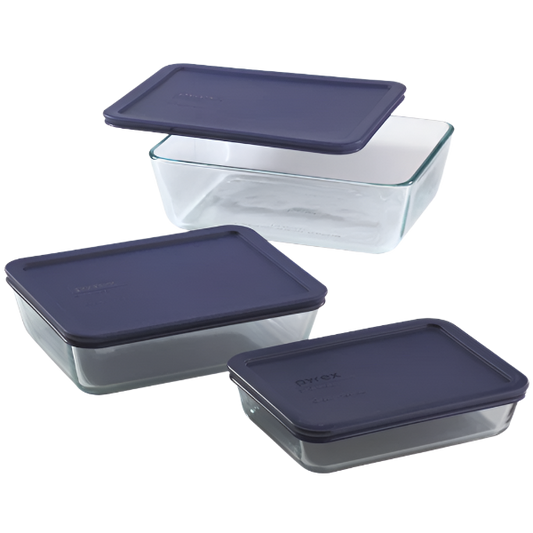 Pyrex Simply Store 6pc Rectangular Glass Food Storage Container Set with Blue Lids