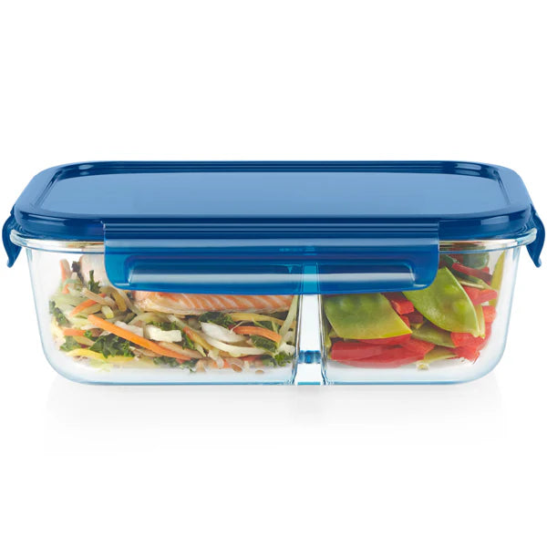 Pyrex Eco Divided 1.4L Divided Glass Storage with Clapboard, Spoon & Fork
