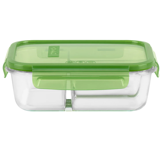 Pyrex Eco Divided 990ml Divided Glass Storage with Clapboard, Spoon & Fork