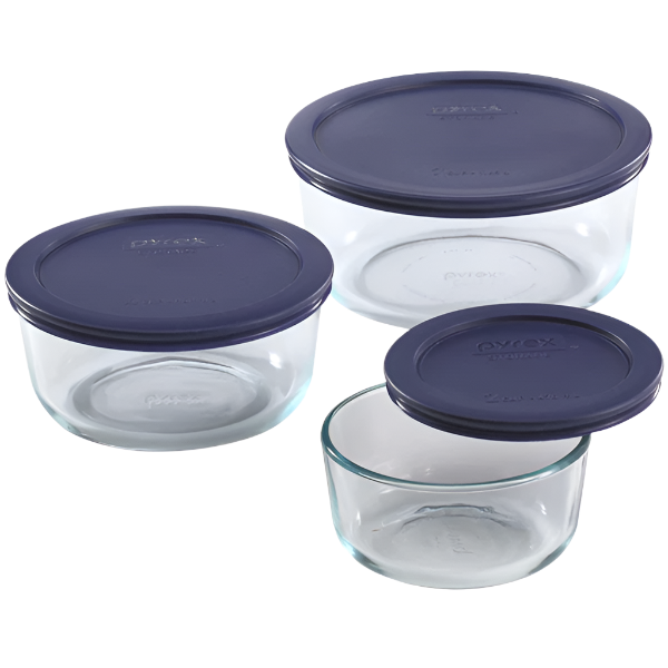 Pyrex Simply Store 6pc Round Glass Food Storage Container Set with Blue Lids