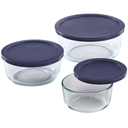 Pyrex Simply Store 6pc Round Glass Food Storage Container Set with Blue Lids
