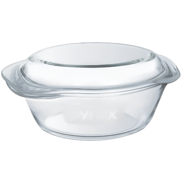 Pyrex 1.4L Round Casserole with Lid- Borosilicate Glass Bakeware