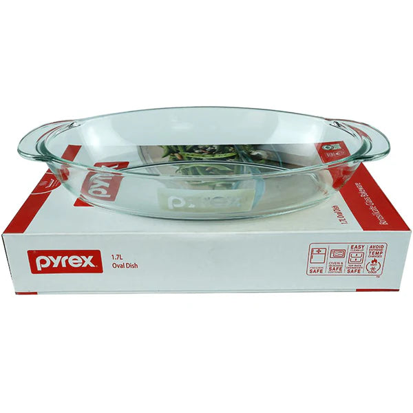 Pyrex 1.7L Oval Dish- Borosilicate Glass Bakeware