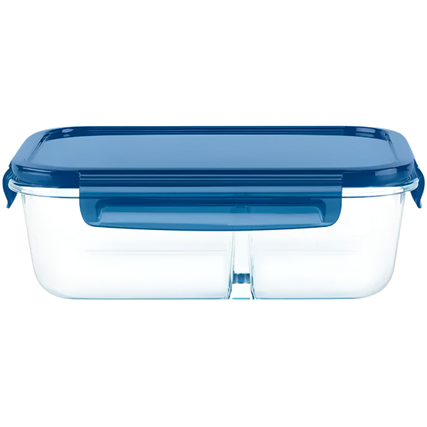 Pyrex Eco Divided 1.4L Divided Glass Storage with Clapboard, Spoon & Fork