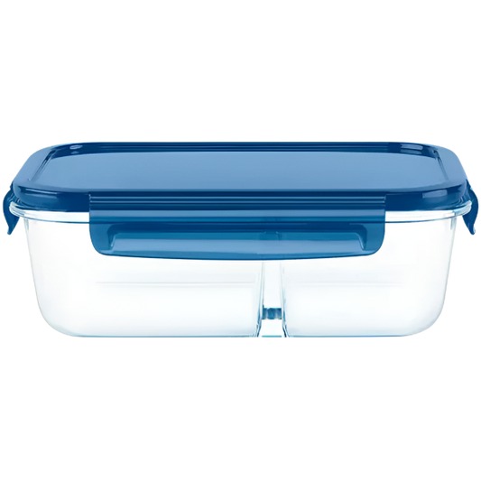 Pyrex Eco Divided 1.4L Divided Glass Storage with Clapboard, Spoon & Fork