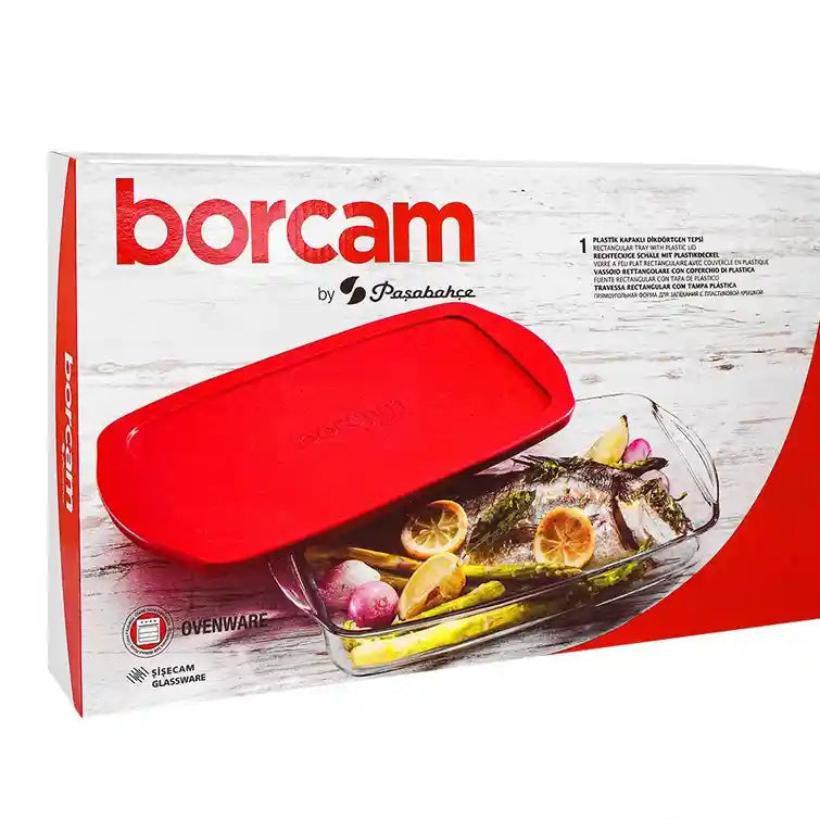Pasabahce Borcam Rectangular Tray With Plastic Lid,