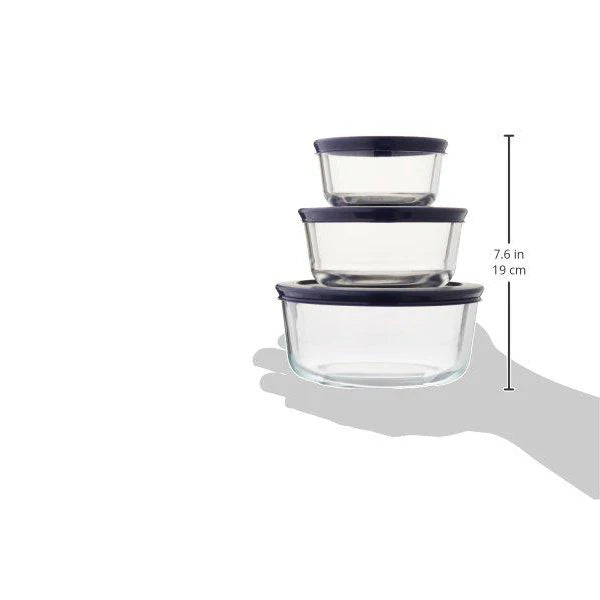 Pyrex Simply Store 6pc Round Glass Food Storage Container Set with Blue Lids