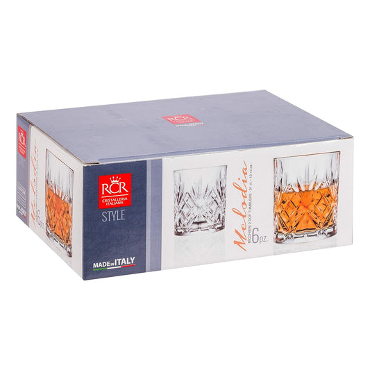 RCR Melodia Double Old Fashioned Luxury Crystal Glass- Set of 6 (340 ml, Italy Made)