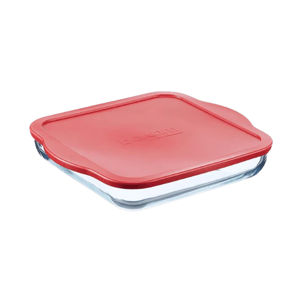 Pasabahce Borcam Square Tray With Red Plastic Lid