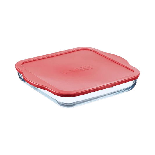 Pasabahce Borcam Square Tray With Red Plastic Lid
