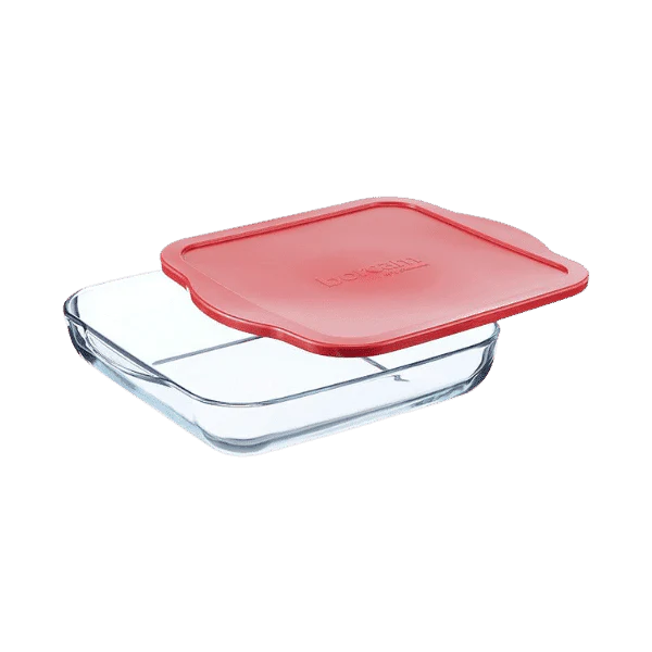 Pasabahce Borcam Square Tray With Red Plastic Lid