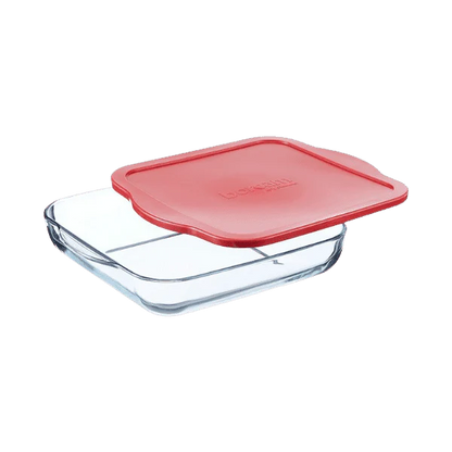 Pasabahce Borcam Square Tray With Red Plastic Lid