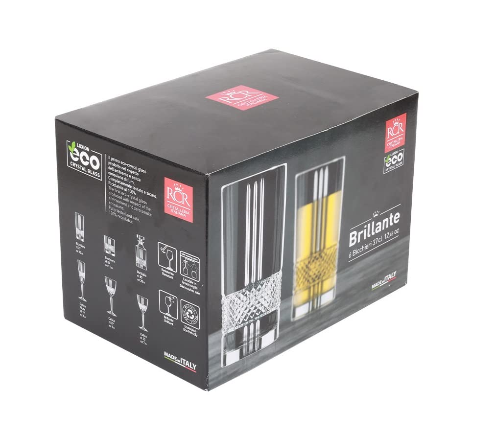 RCR Brillante Long Drink Crystal Water Juice Glasses Tumbler- Set of 6 (370 ml)