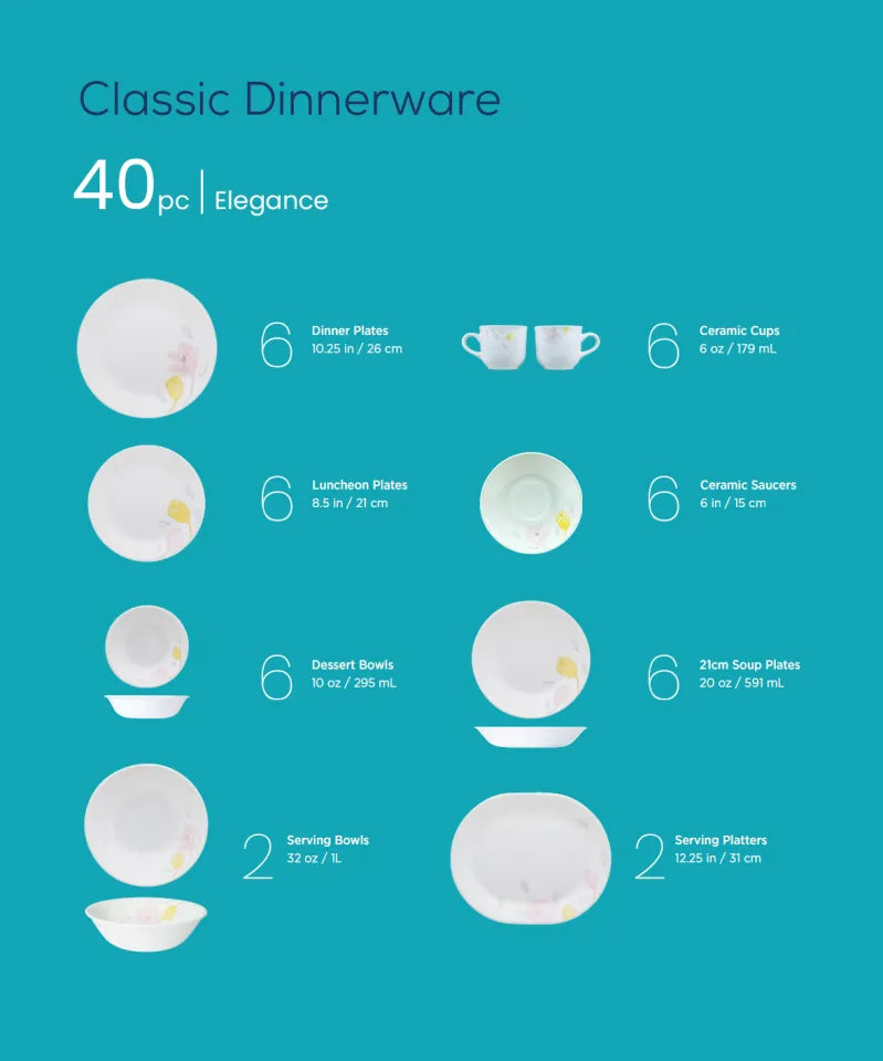 Corelle Elegance 40-Piece Dinnerware Set Price in Pakistan | Service for 6