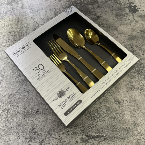 Danny Home 30-Pieces Stainless Steel Elegant Matte Gold Cutlery Set