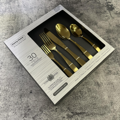 Danny Home 30-Pieces Stainless Steel Elegant Matte Gold Cutlery Set