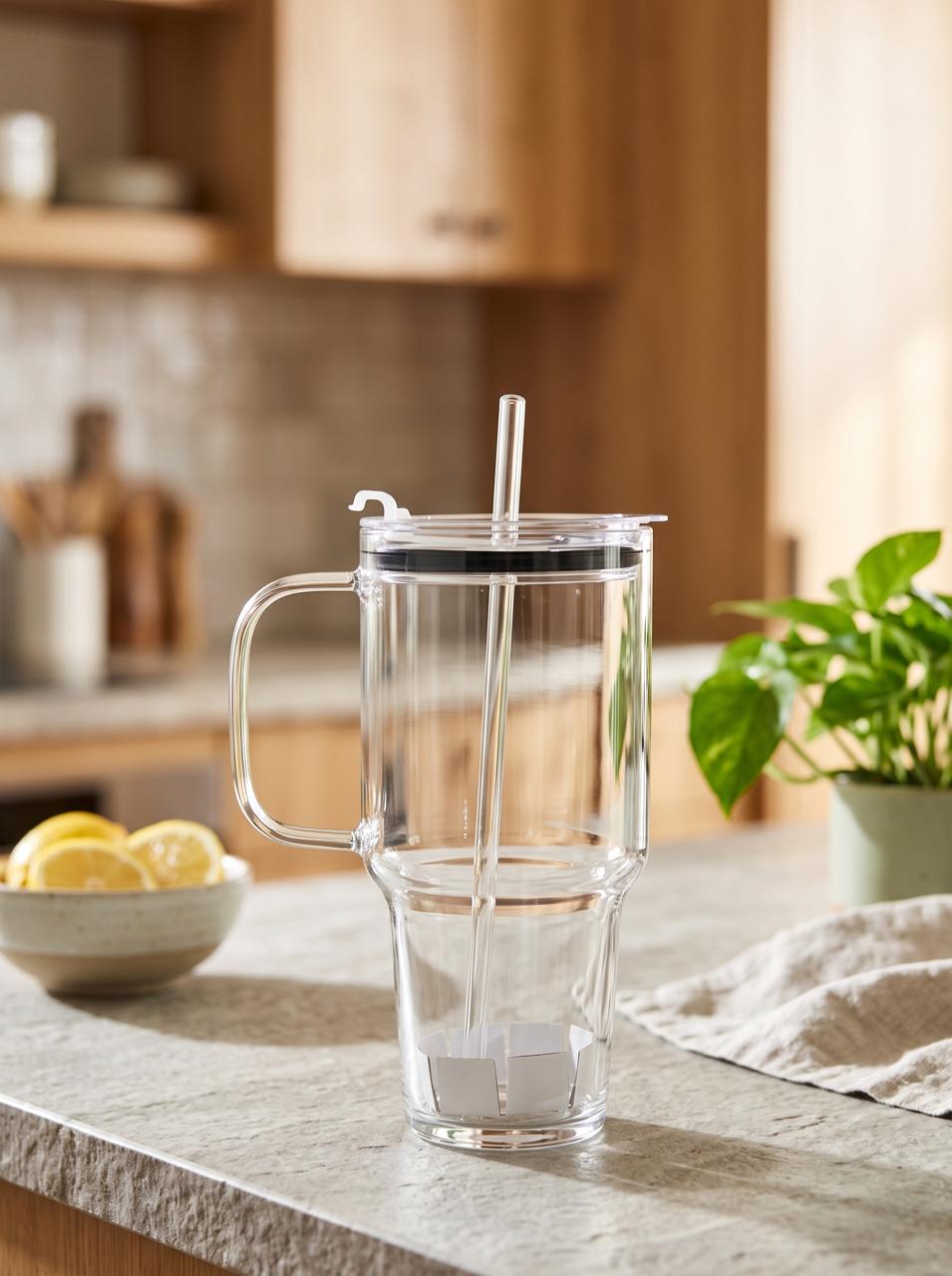 Danny Home 1L Glass Tumbler with straw and leak-proof lid – HouseholdInn Pakistan