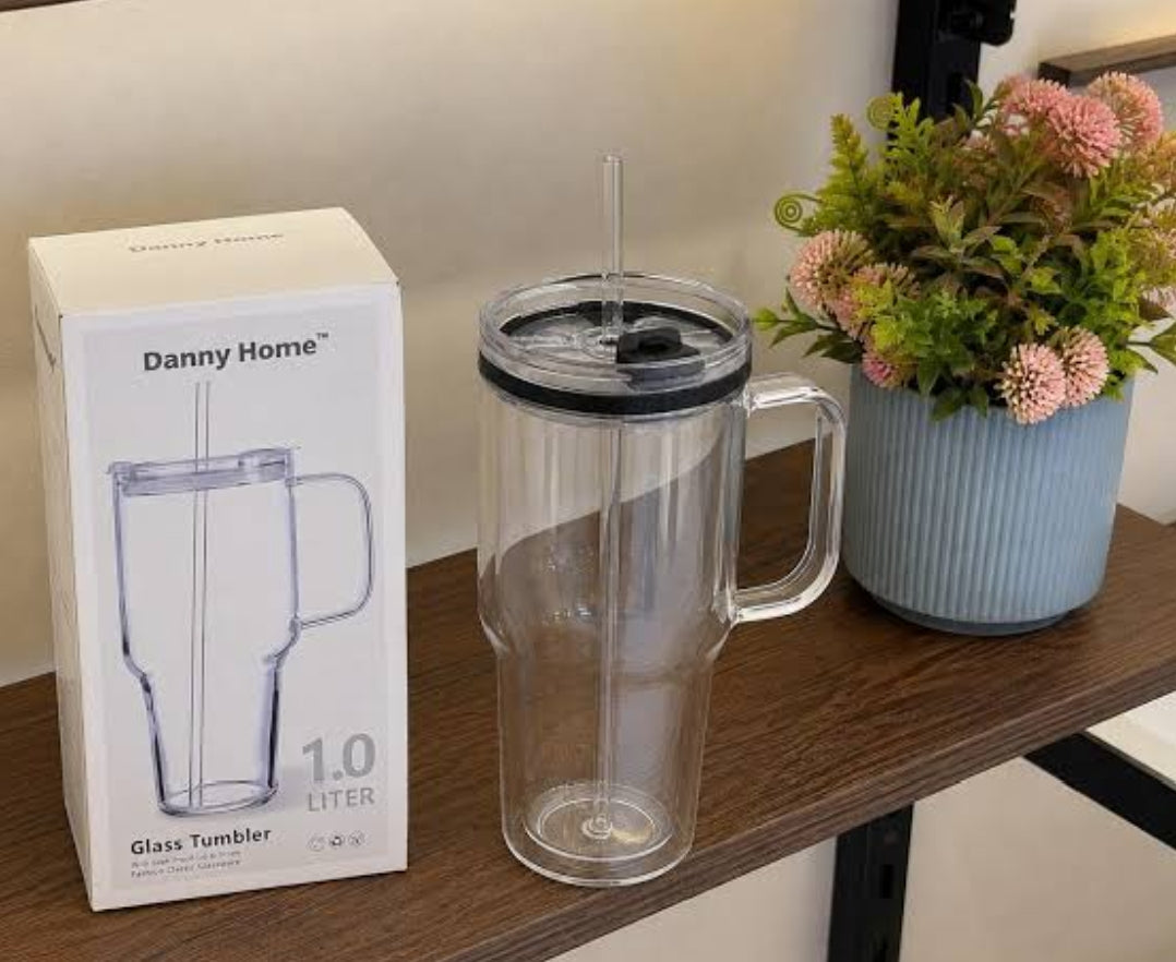 Danny Home Glass Tumbler with glass straw and lid – HouseholdInn