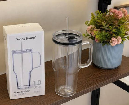 Danny Home Glass Tumbler with glass straw and lid – HouseholdInn